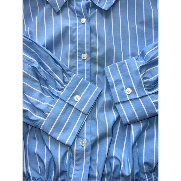 Ava & Viv Button-Up Crop Top Womens XXL Blue White Collared Long Sleeve Shirt - Picture 4 of 6